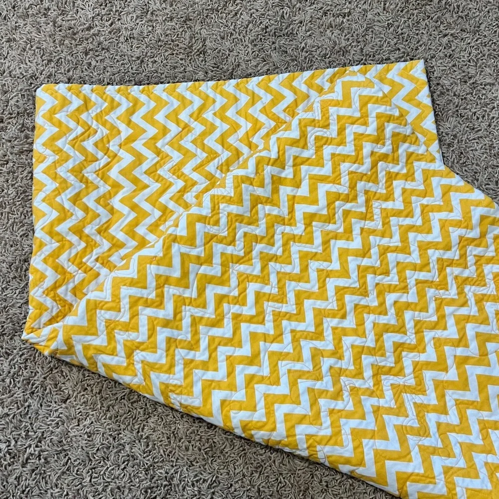 Baby Quilt Yellow Blue‎ Moon Stars Angels Chevron Handmade Toddler Bedding